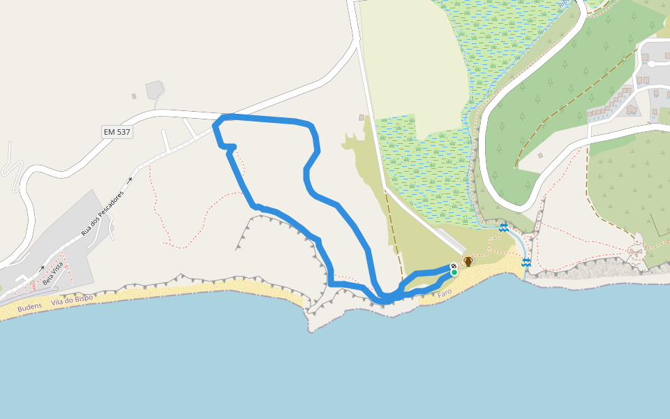 Estação da Biodiversidade de Boca do Rio walking route map in Budens