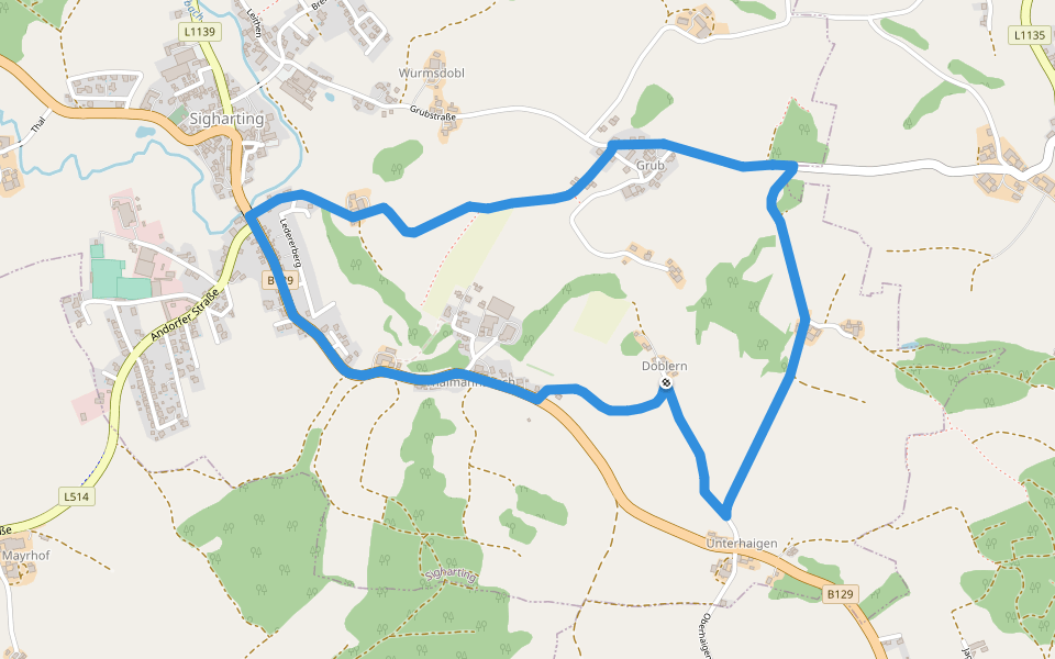Schachlgadern-Höhenweg walking route map in Sigharting