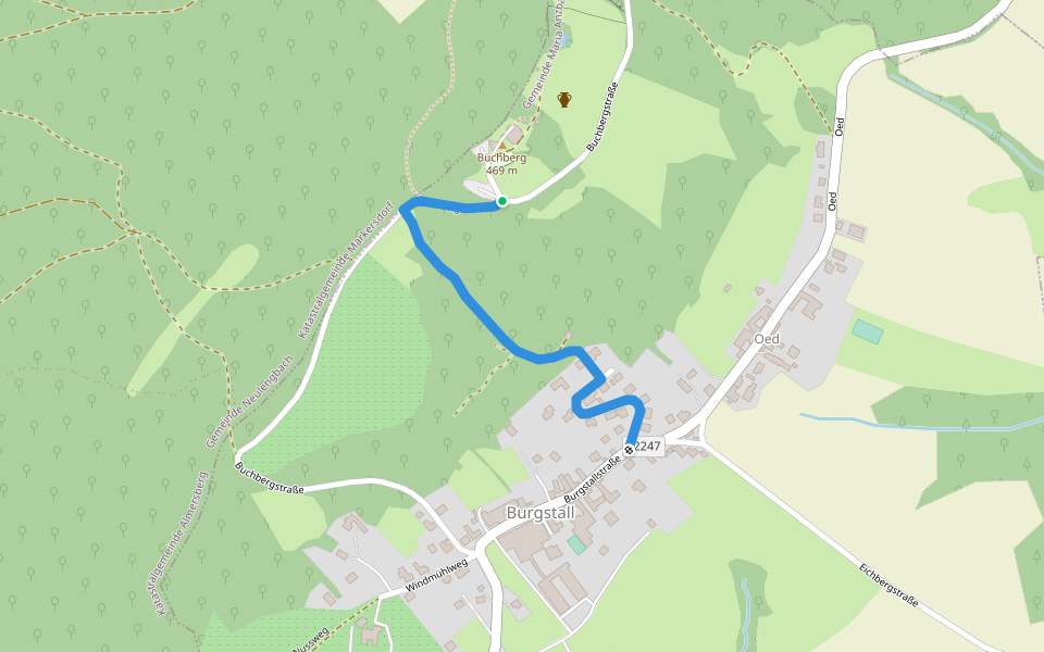 Waldweg zum Buchberg walking route map in Oed