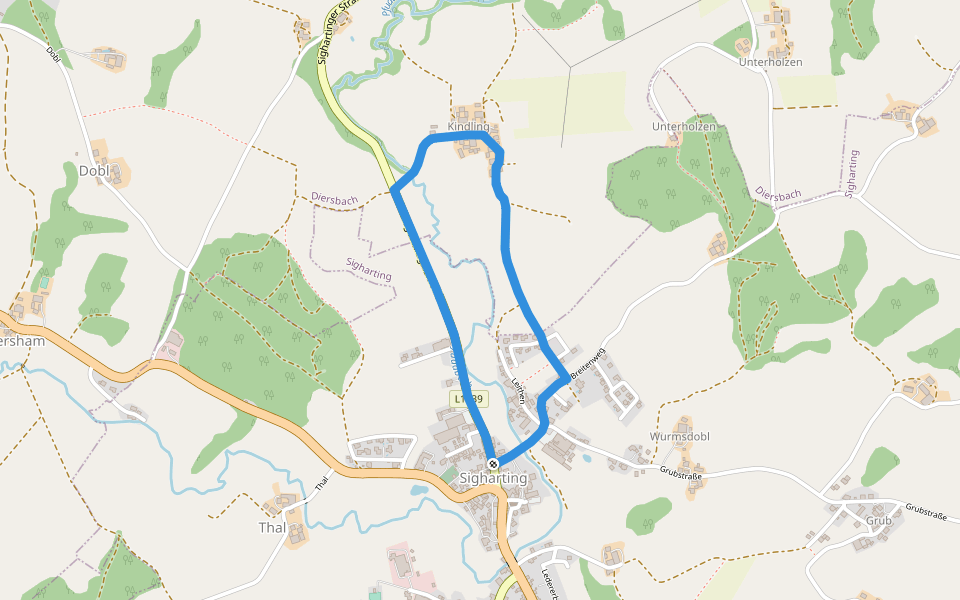 Mitterwegrunde walking route map in Sigharting
