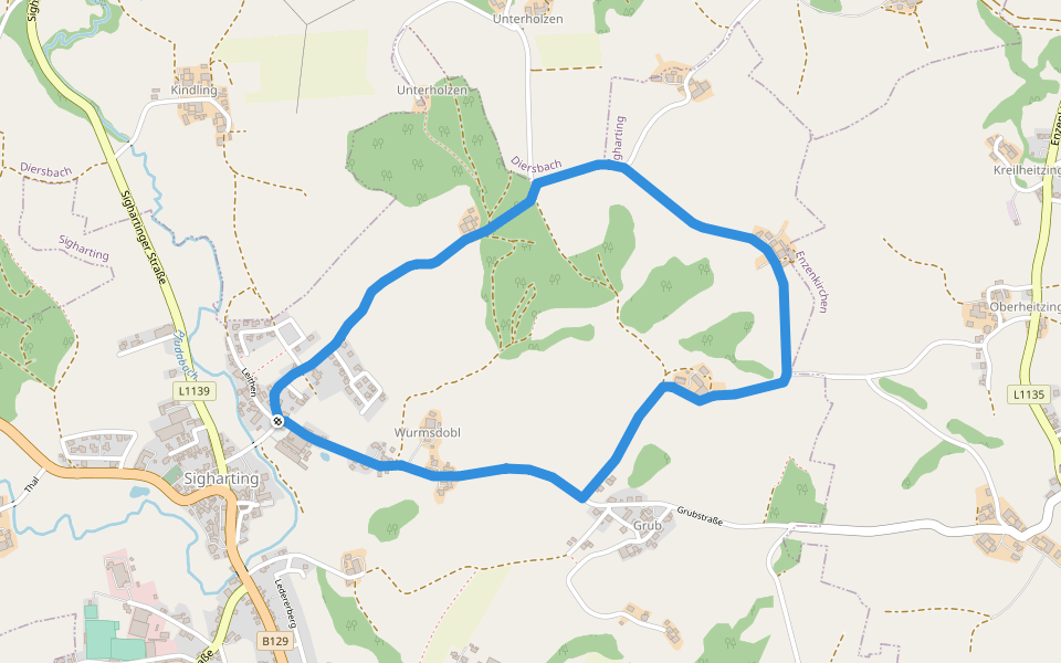 Gieshübelweg walking route map in Sigharting