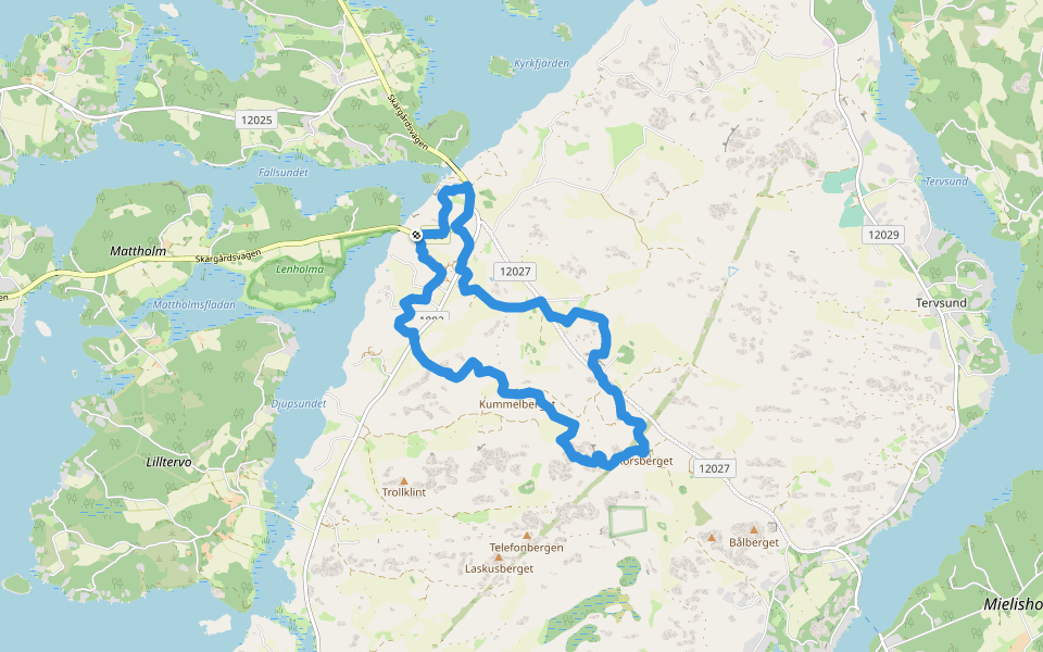 Sattmarkin vaellusreitti 11 km walking route map in Dalsbruk