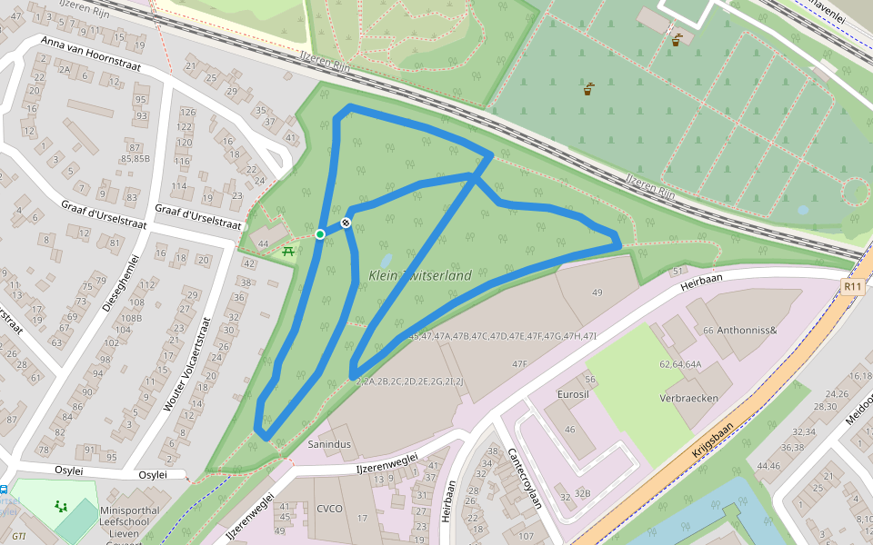 Hazelwormpad walking route map in Mortsel