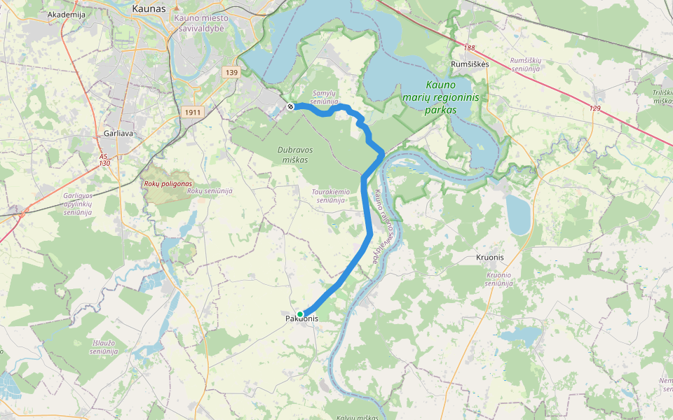 E11 section 62: Pakuonis – Vaišvydava walking route map in Pakuonis