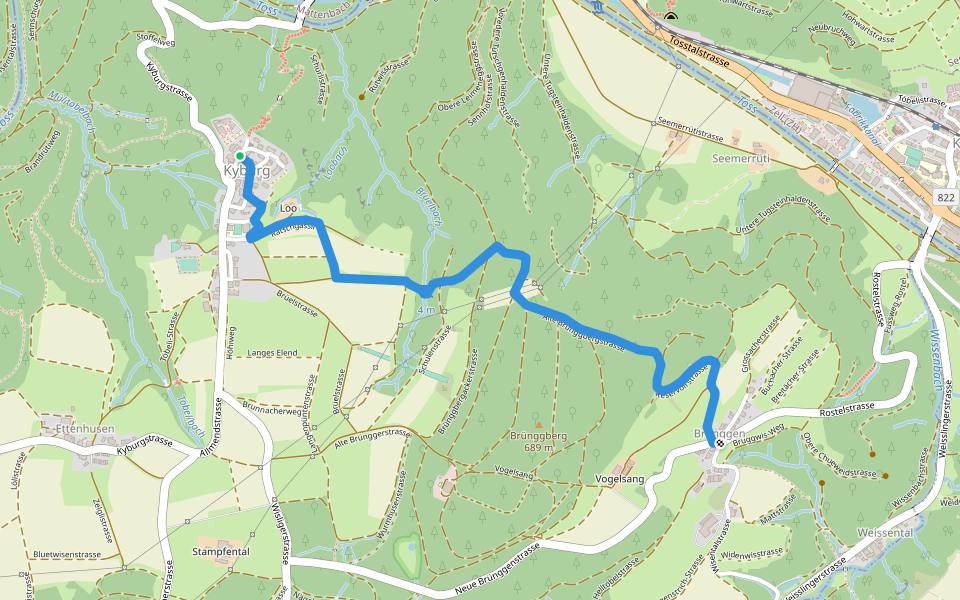 Kyburg – Brünggen walking route map in Illnau-Effretikon