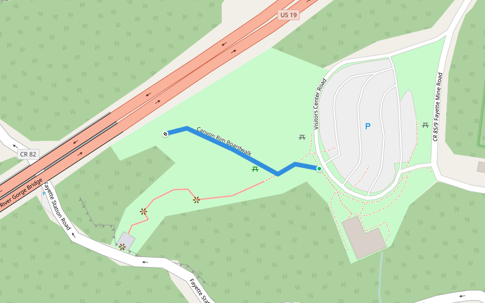 Canyon Rim Boardwalk walking route map in Lansing