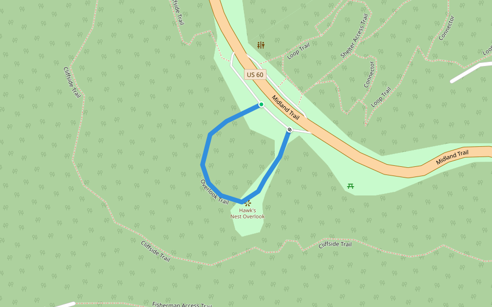 Overlook Trail walking route map in Ansted