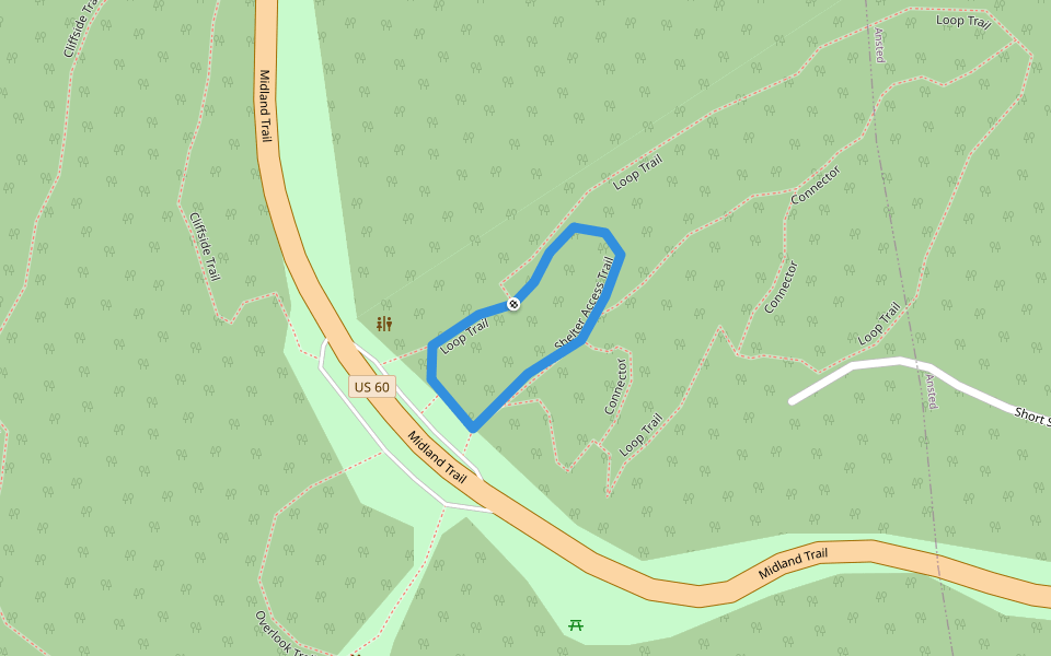 Shelter Access Trail walking route map in Ansted