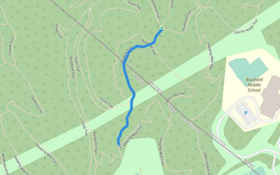 Bluebird Trail walking route map in Bluefield