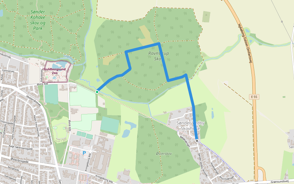 Motionsslangen afstikker walking route map in Nykøbing Falster