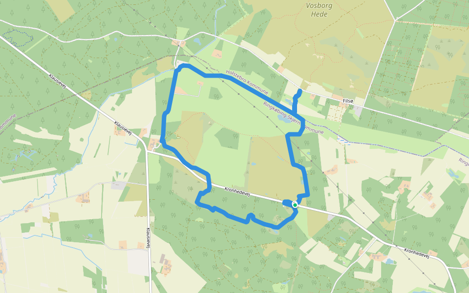 Lystbæk og Klovsig Nørre Plantage blå rute walking route map in Ulfborg