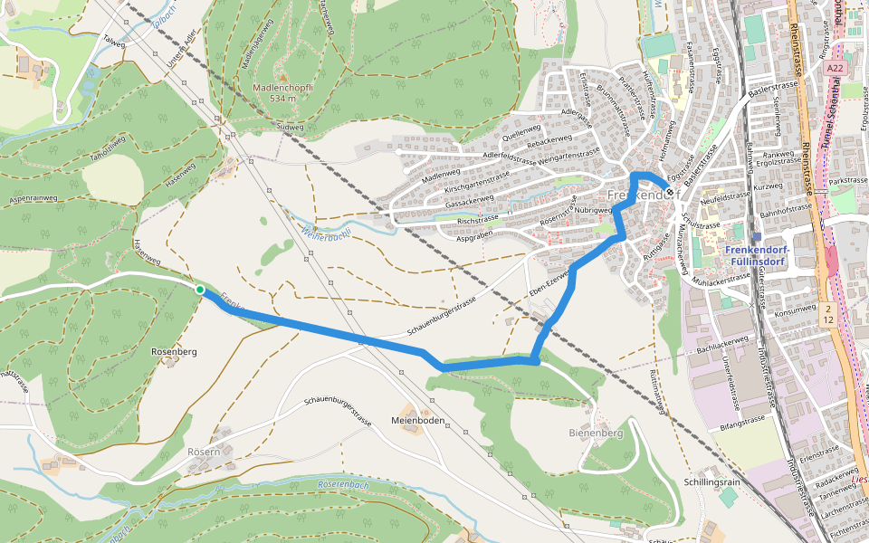 Rosenberg - Frenkendorf walking route map in Liestal