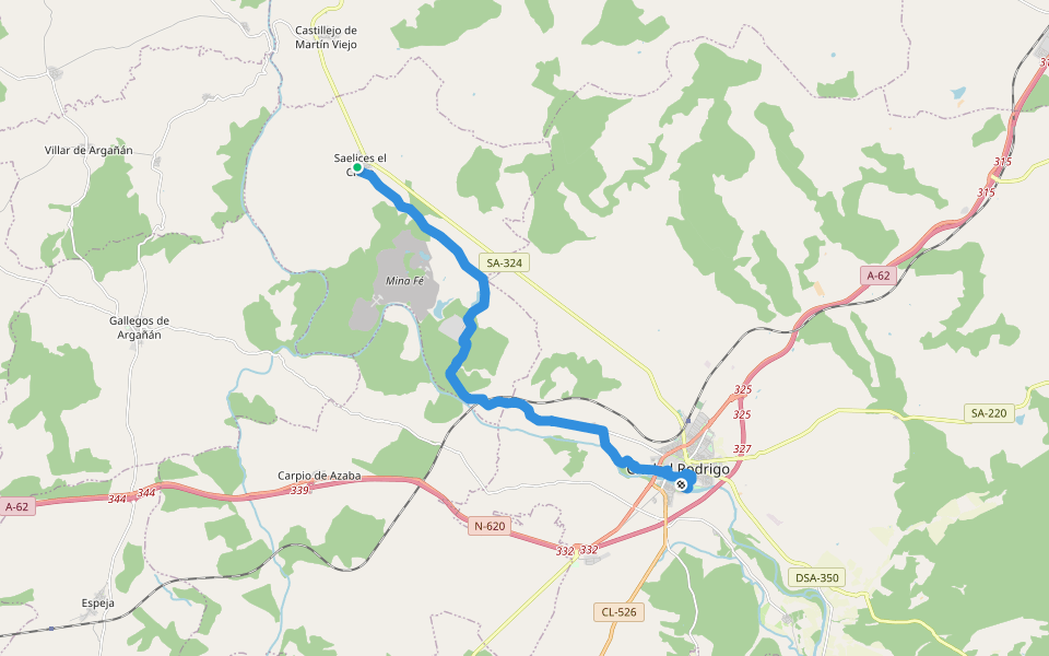 Ciudades Amuralladas 3: Saelices el Chico-Ciudad Rodrigo walking route map in Saelices el Chico