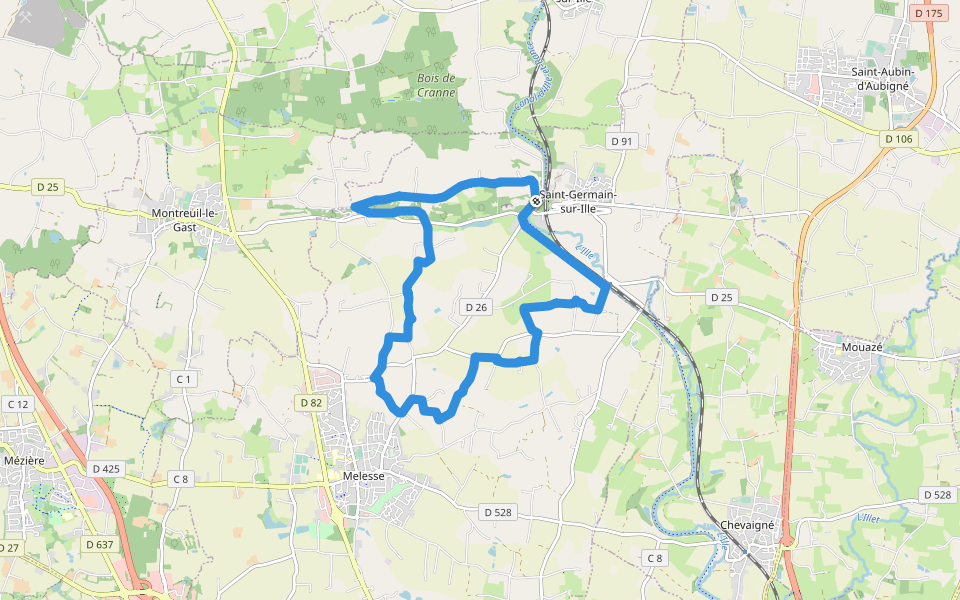 Le sentier de l'Ille walking route map in Saint-Germain-sur-Ille