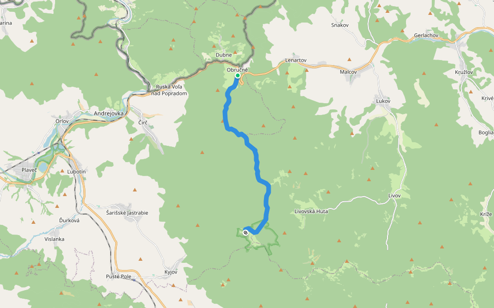 Východokarpatská magistrála walking route map in Obručné