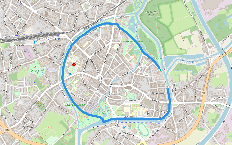 Lierse Stadsvesten walking route map in Lier