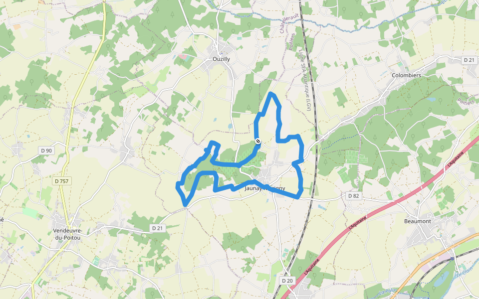 Circuit des Troglodytes walking route map in Jaunay-Marigny