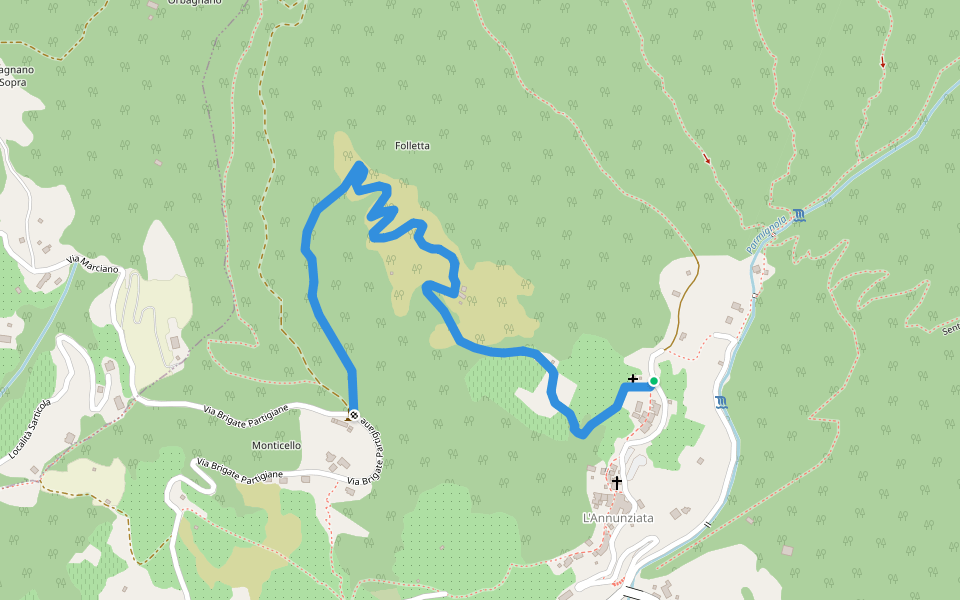 da 373 a 304 Monumento ai Partigiani walking route map in Casano