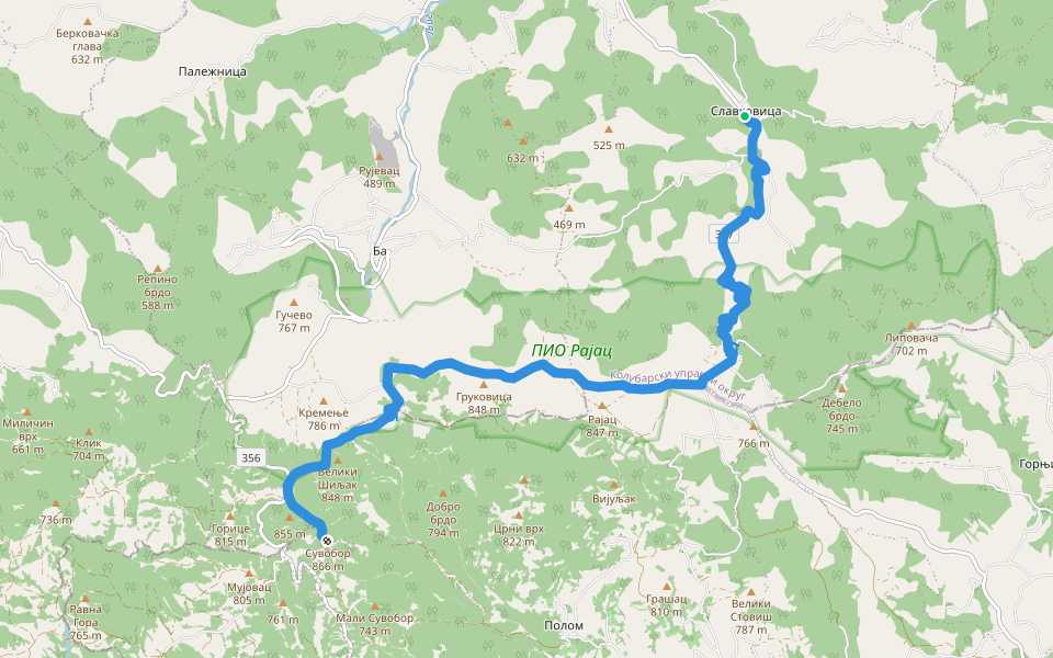 Славковица - Сувобор (врх) walking route map in Славковица