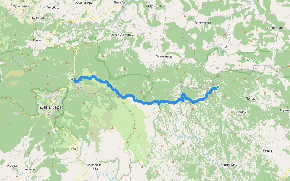 Сувобор (врх) - Маљен, Дивчибаре (Пл. дом „Маглеш”) walking route map in Polom