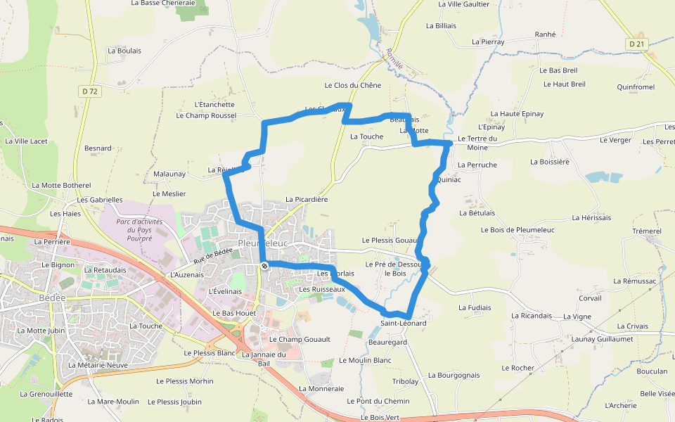 La Vaunoise - La Motte walking route map in Pleumeleuc