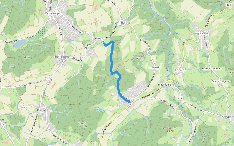Lendikon – Madetswil walking route map in Weisslingen