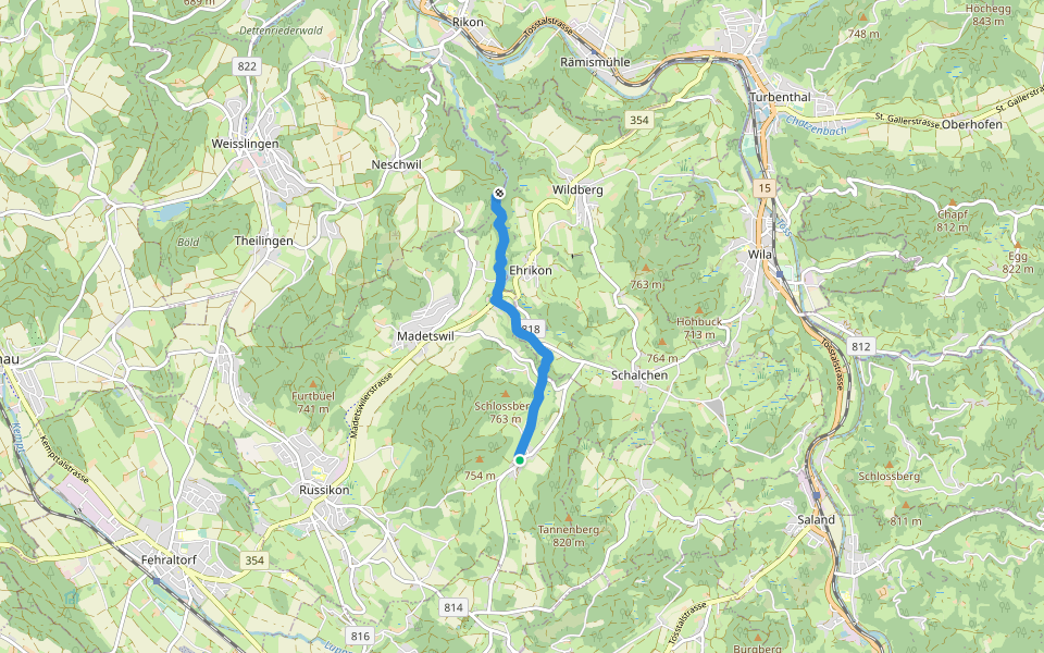 Tobel – Gündisau walking route map in Russikon