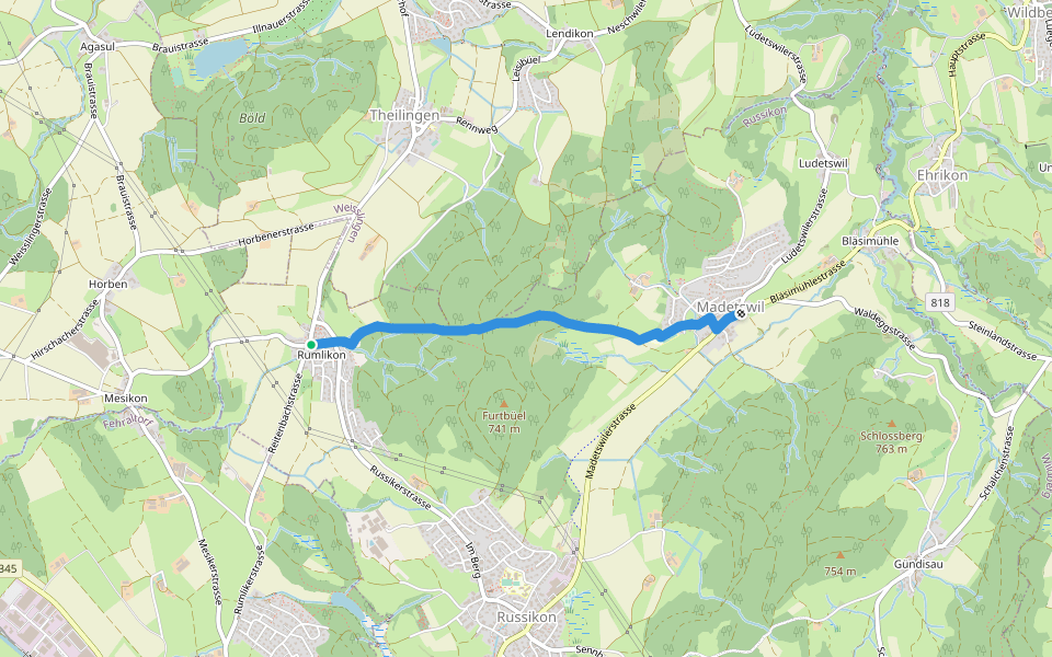Rumlikon – Madetswil walking route map in Russikon