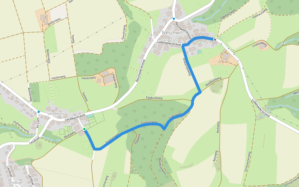 Neschwil – Lendikon walking route map in Weisslingen