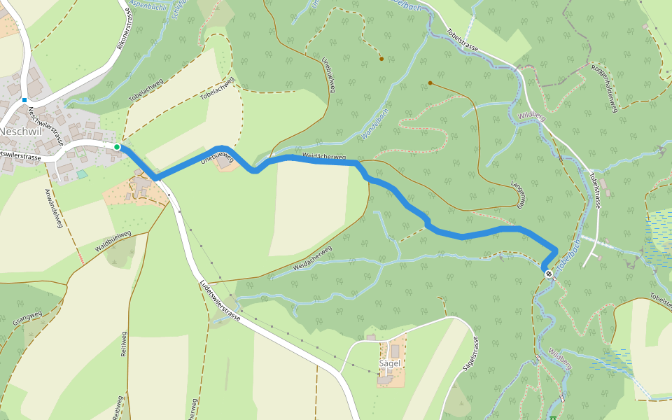 Tobel – Neschwil walking route map in Weisslingen