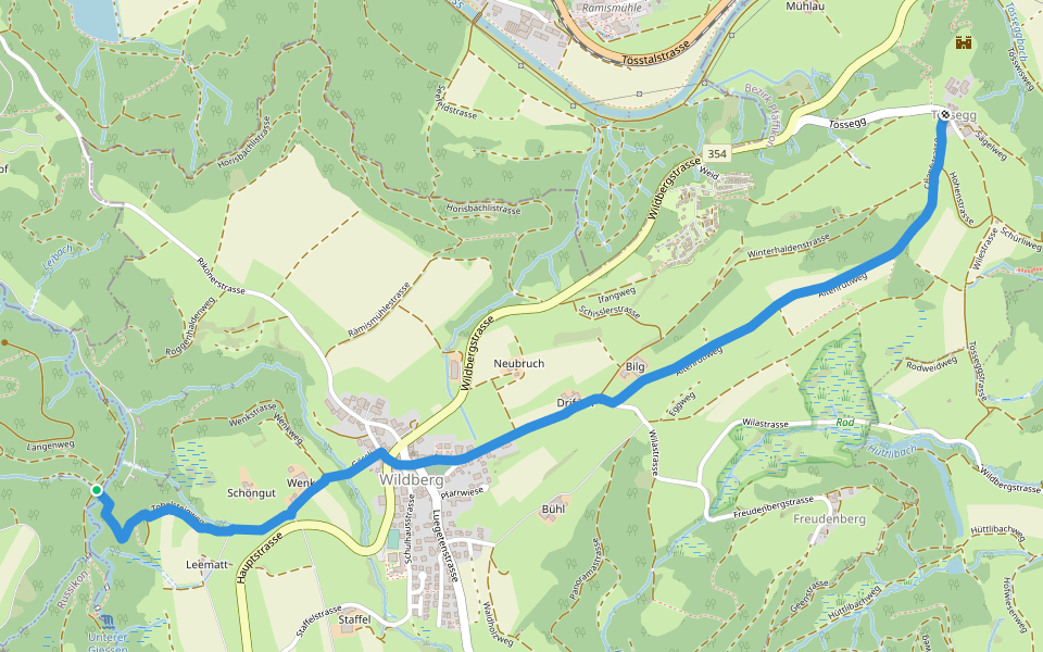 Tössegg – Tobel walking route map in Wildberg