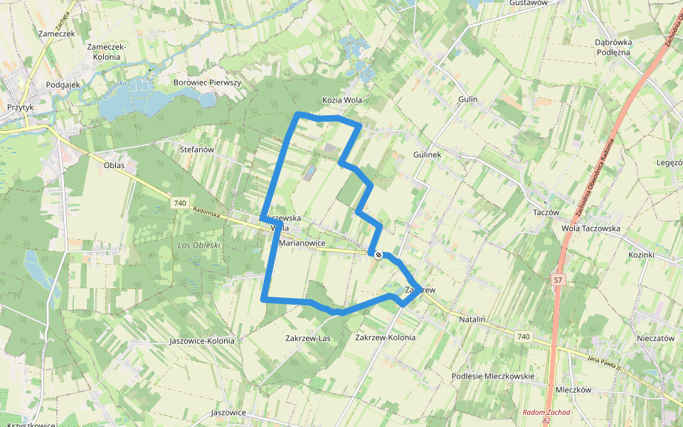 Trasa nr 2 Zakrzew (czerwona) walking route map in Zakrzew-Kolonia
