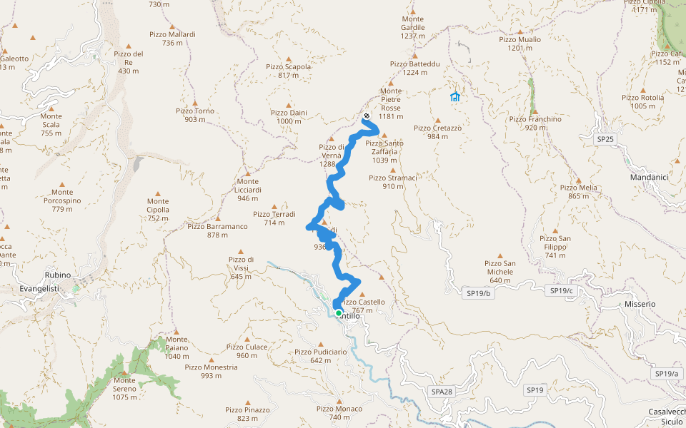 Antillo Vernà sentiero Italia walking route map in Antillo