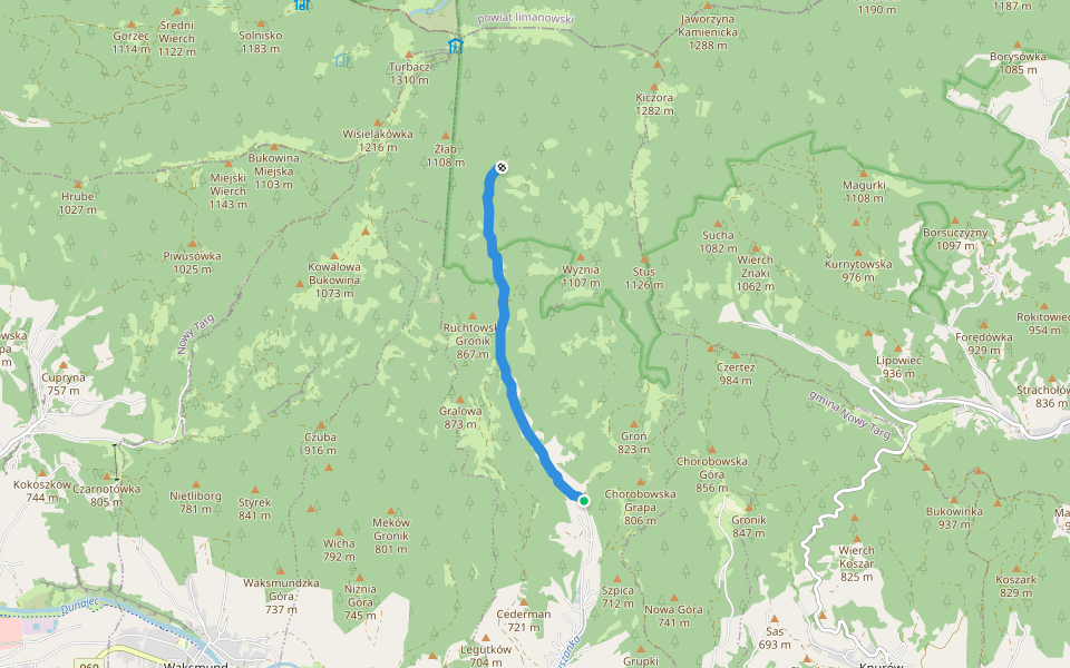 Szlak spacerowy walking route map in Łopuszna