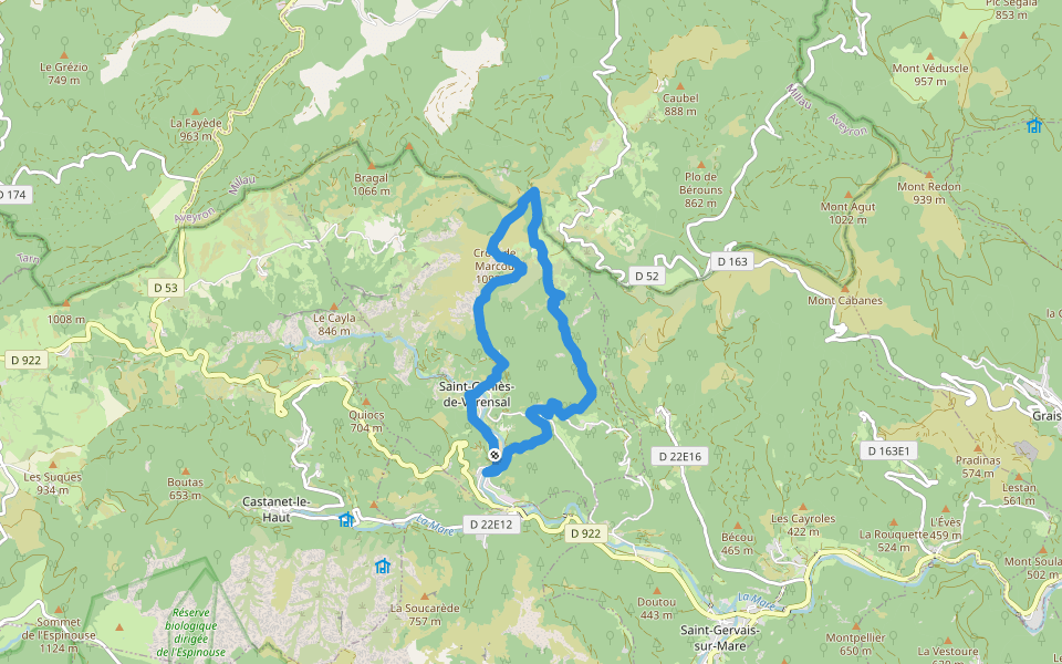 Le Marcou walking route map in Saint-Génies-de-Varensal