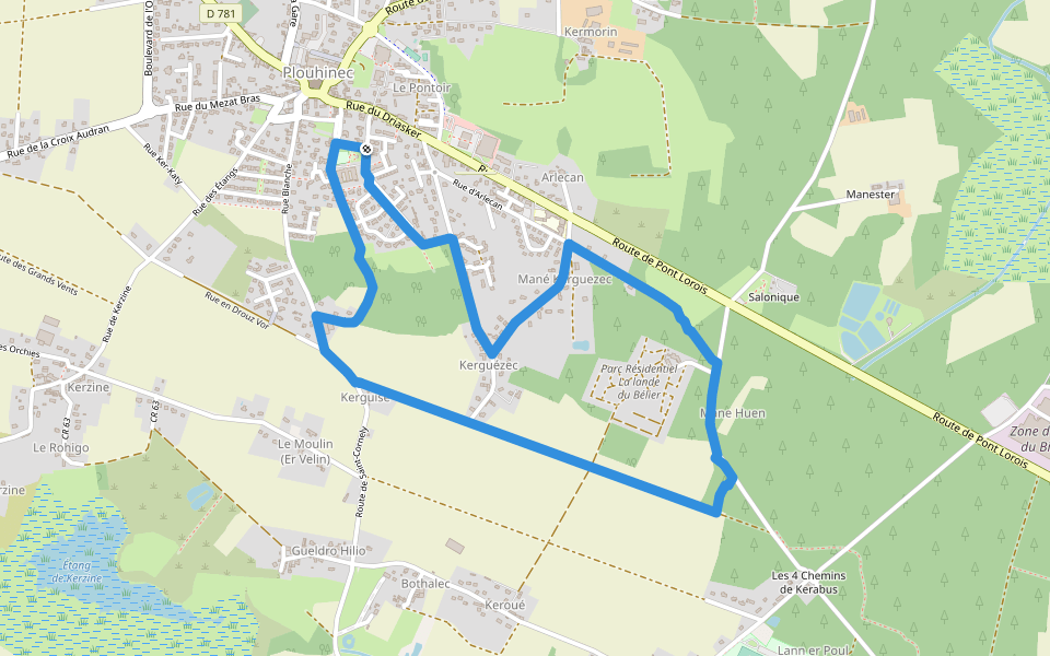 Circuit du Lavoir du Poul Huern walking route map in Plouhinec