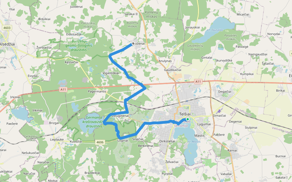 E11 section 79: Telšiai – Buožėnai walking route map in Telšiai