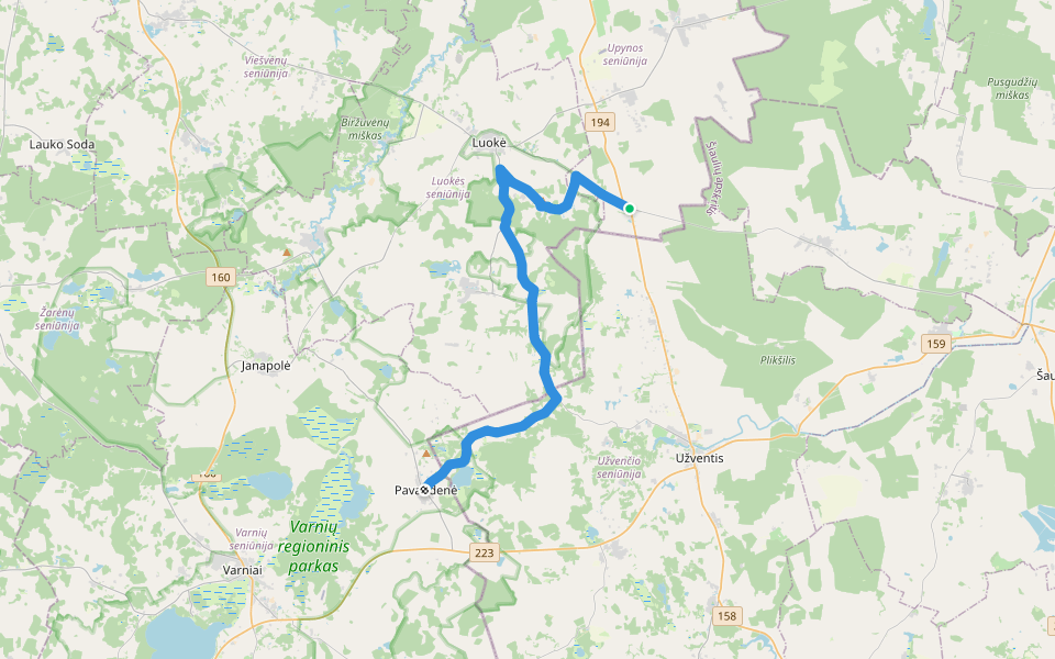 E11 section 76: Šaukėnai – Gaulėnai walking route map in Gaulėnai