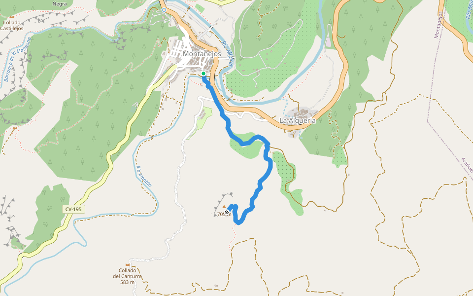SL-CV 104 Senda del Castillo walking route map in Montanejos