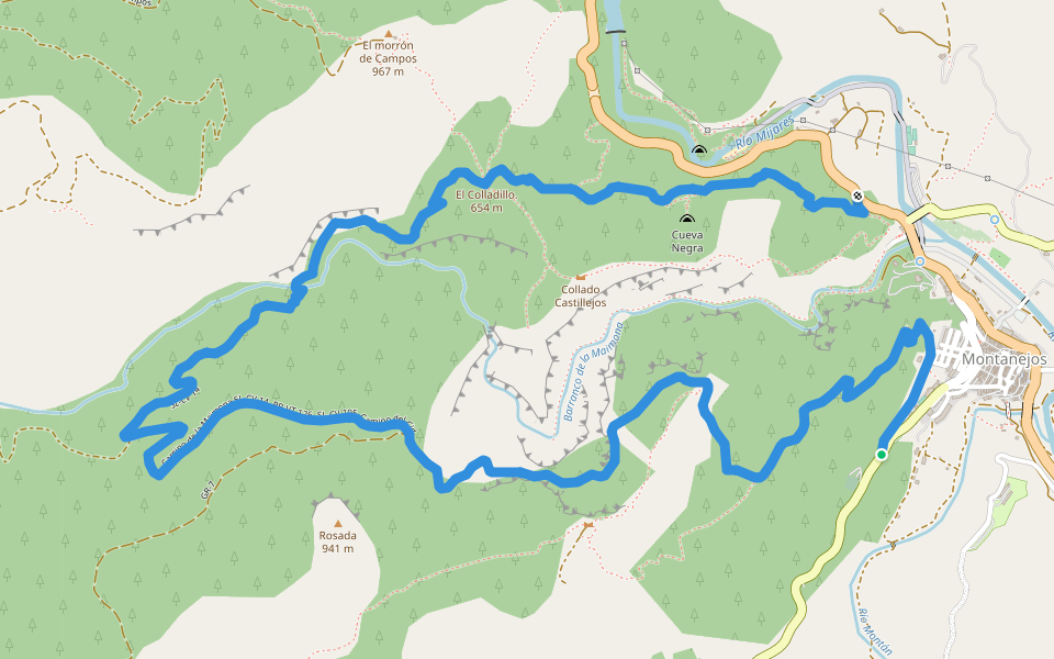 SL-CV 105 Senda de la Bojera walking route map in Montanejos