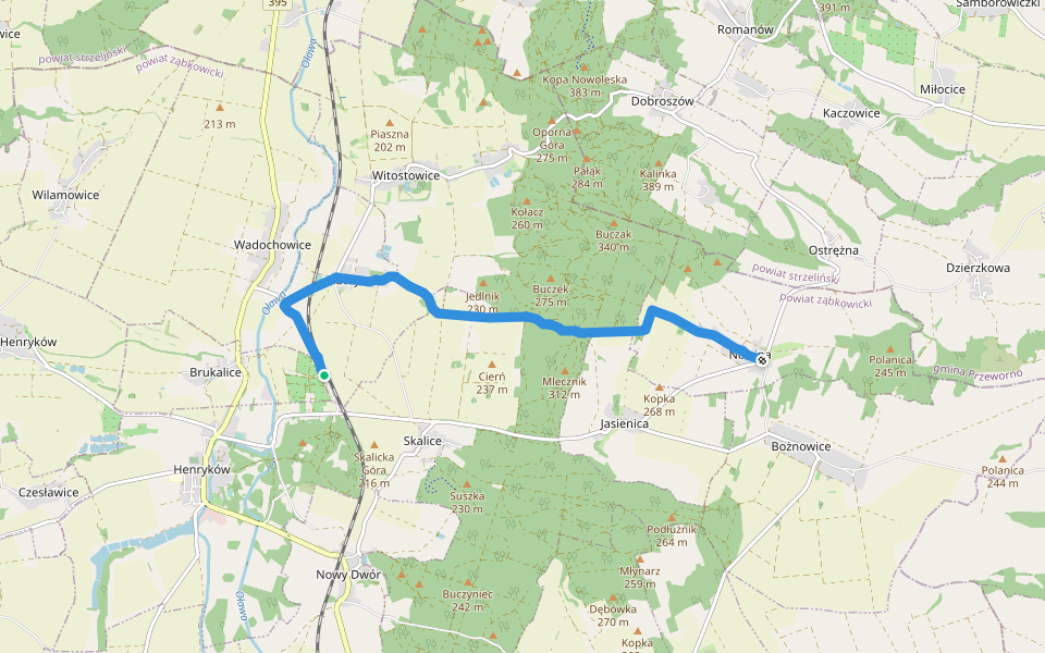 Henryków-Nowina walking route map in Brukalice