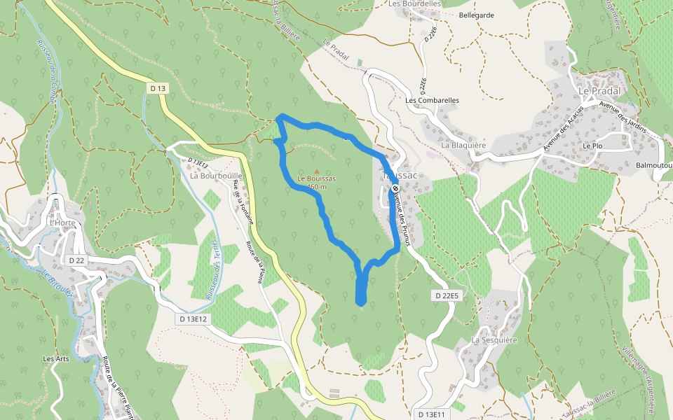 Les Orgues de Taussac walking route map in Taussac-la-Billière