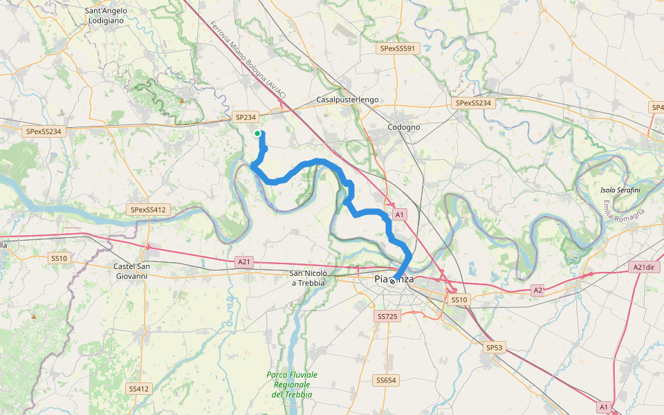 Via Francigena - Variante San Rocco al Porto walking route map in Orio Litta