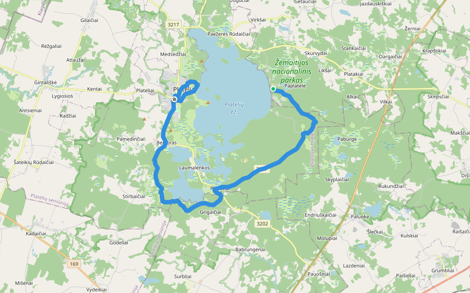E11 section 83: Paplatelė – Plateliai walking route map in Paplatelė