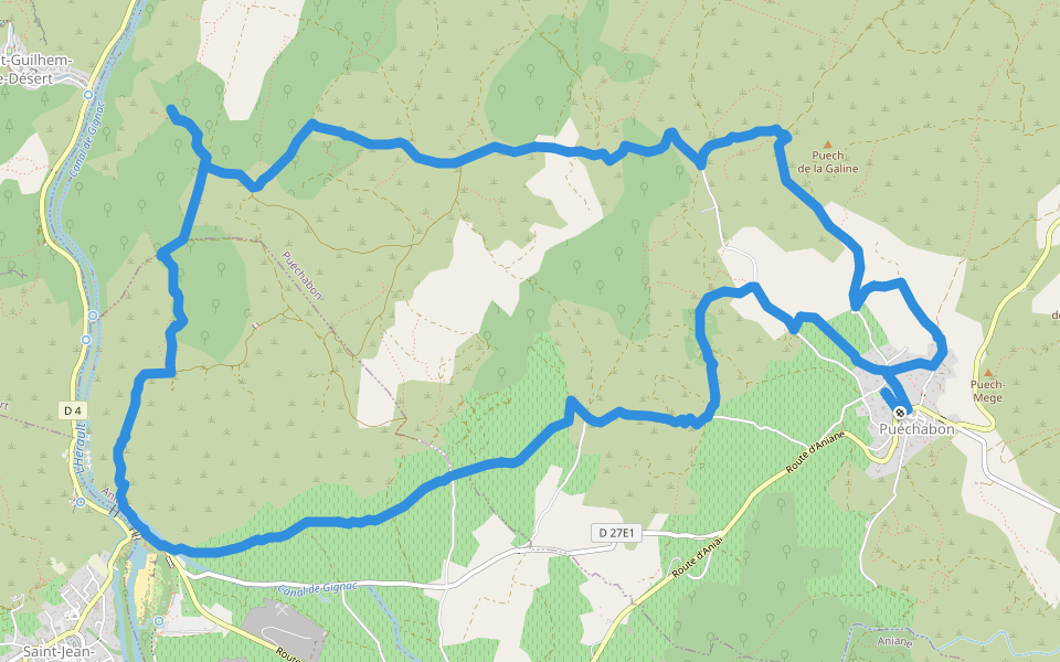 Les Balcons de L'Hérault walking route map in Puéchabon