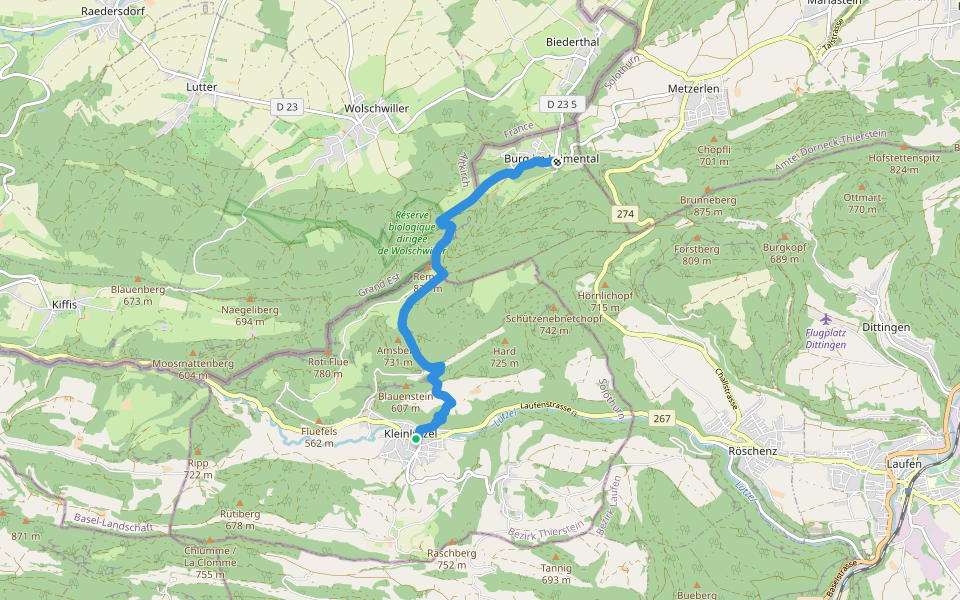 Kleinlützel - Burg walking route map in Kleinlützel