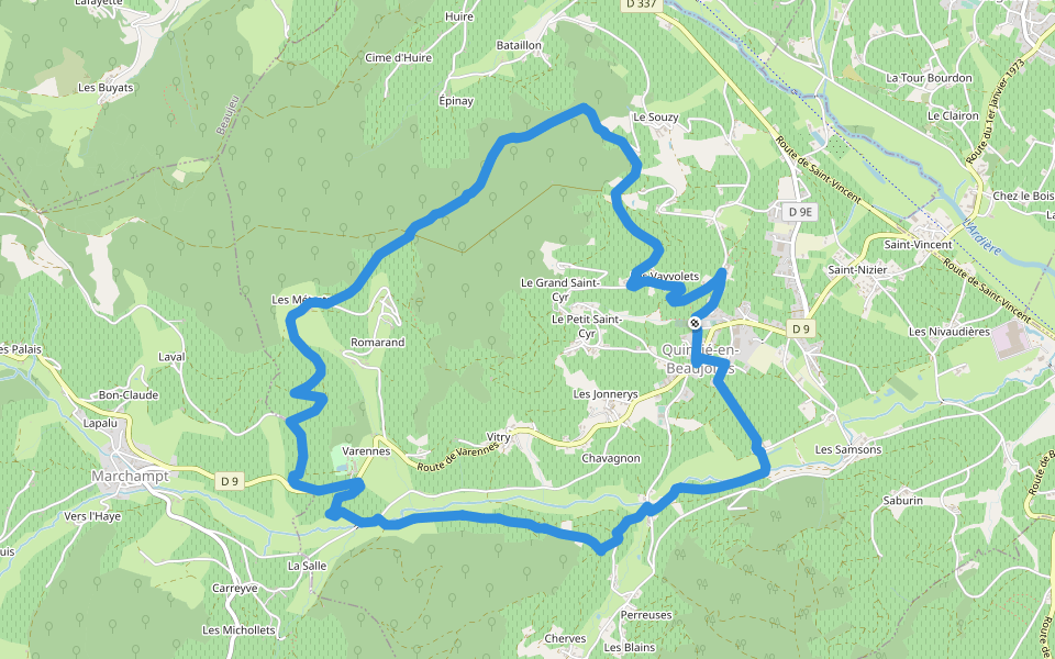 Circuit des Trois Châteaux 14 walking route map in Quincié-en-Beaujolais