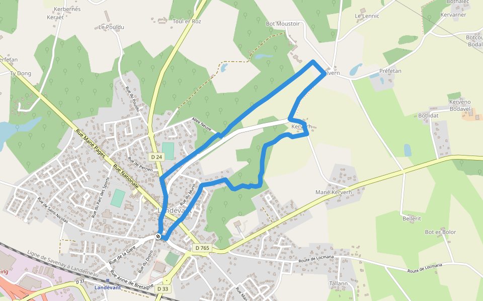 Lannouan walking route map in Landévant