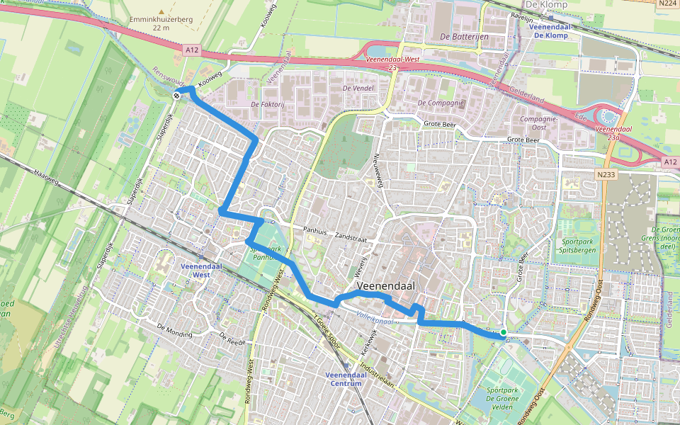 Grebbeliniepad - 04 - Benedeneind-Roode Haan walking route map in Veenendaal