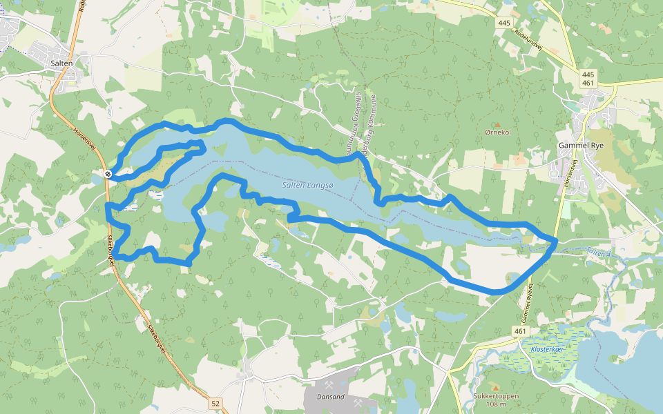 Salten Langsø rundt walking route map in Them